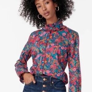 J.Crew Liberty Fabric Ciara Print Floral Ruffle Blouse button down 
Size XS